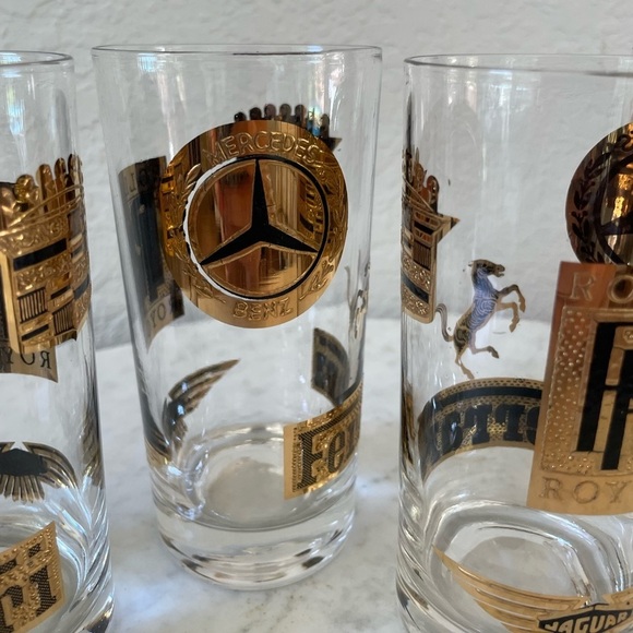 Set of 4 Vintage Luxury Automotive Glasses – Gold Emblem Collection - Picture 6 of 7